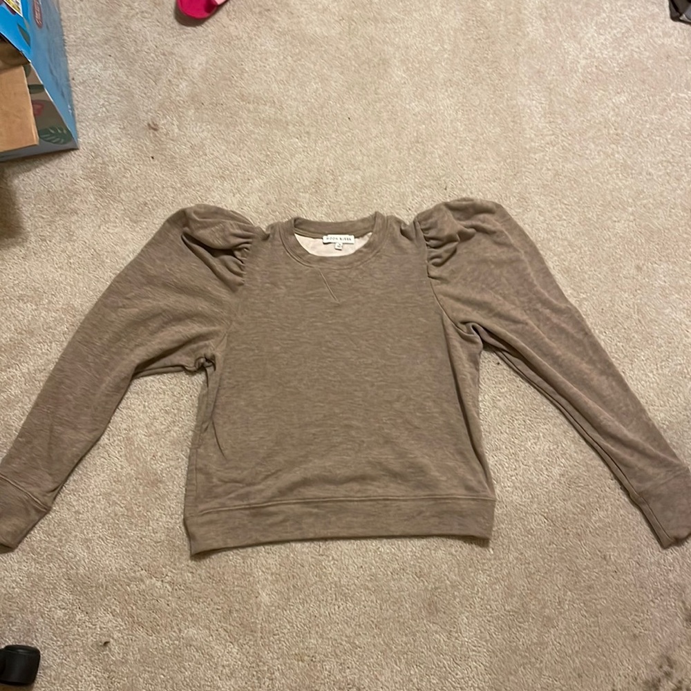 Light brown puffy shoulder long sleeve dress shirt